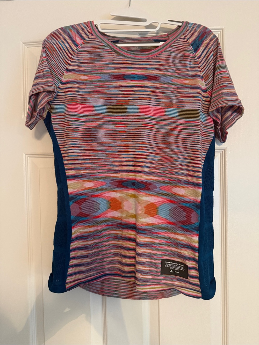adidas Multicolor Striped Short Sleeve Tee with Pink and Blue Accents